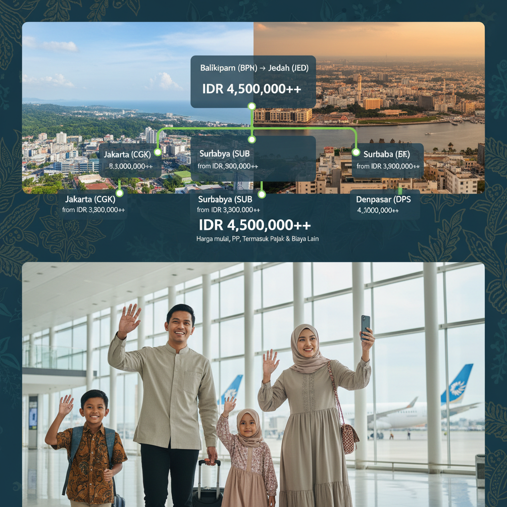 Tiket Balikpapan ke Jeddah (BPN-JED) — Maskapai, Harga IDR, Jadwal Umroh 2026