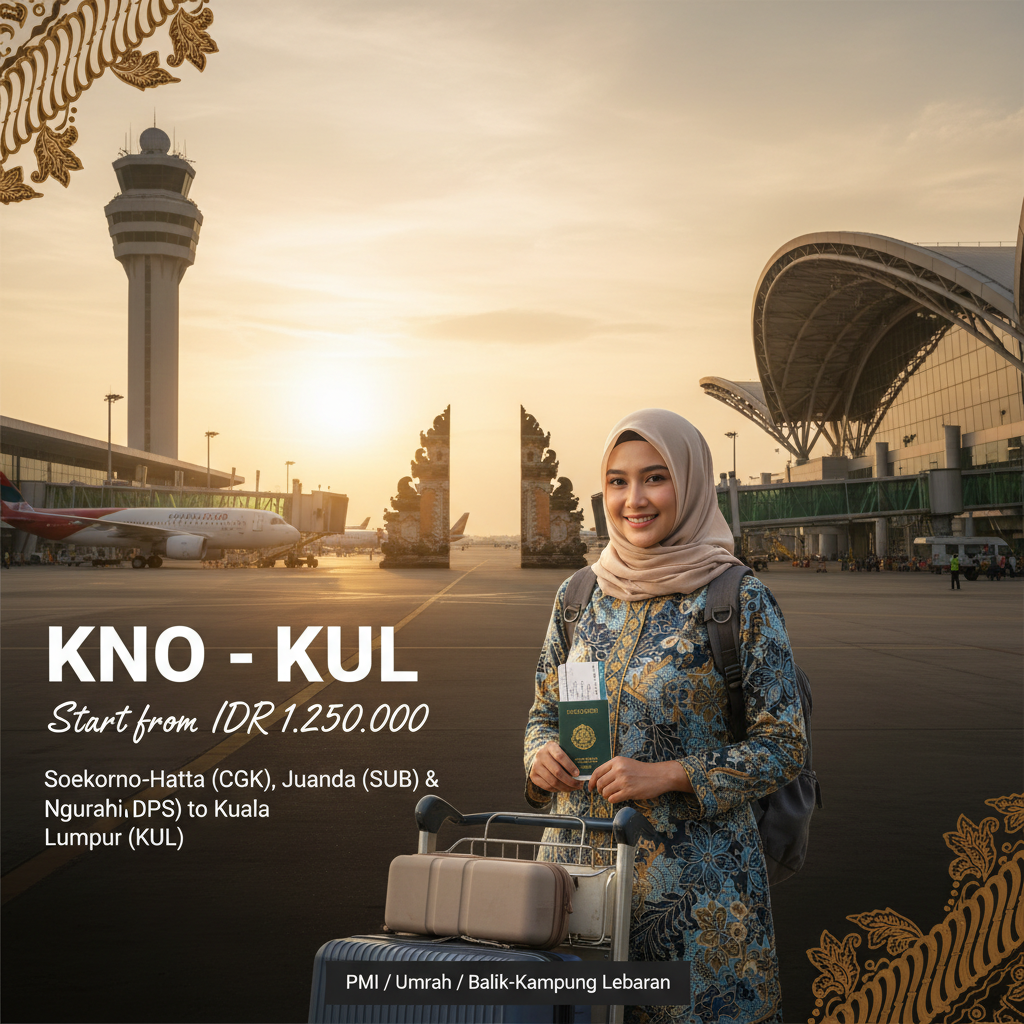 Tiket Pesawat Medan (KNO) ke Kuala Lumpur (KUL) — Jadwal, Harga IDR, Maskapai PMI | 2026