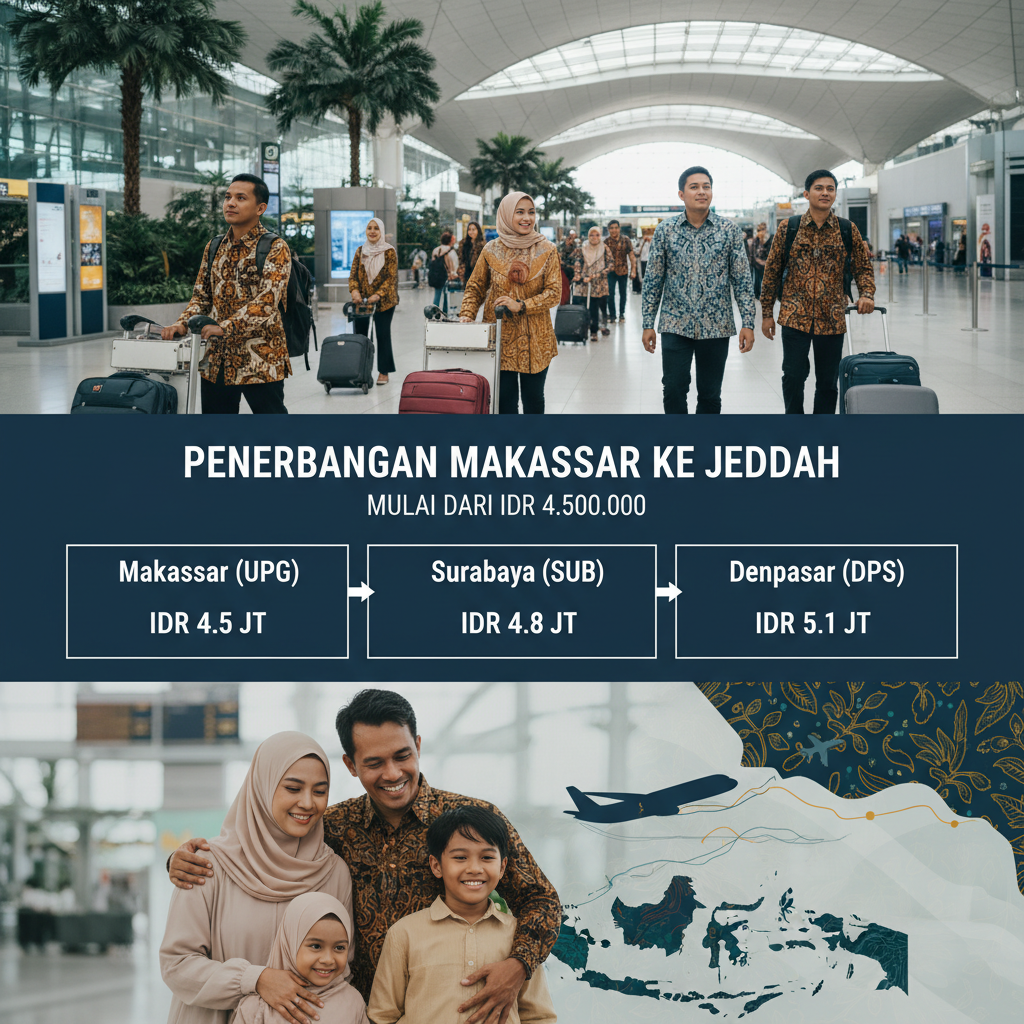 Tiket Makassar ke Jeddah (UPG-JED) — Maskapai, Harga IDR, Jadwal Umroh 2026